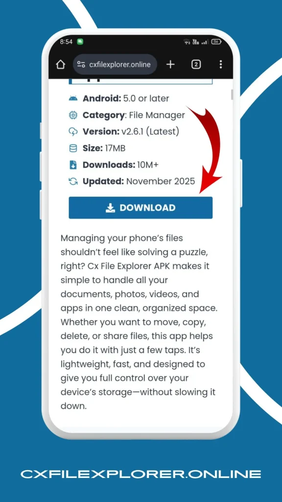tab on download button