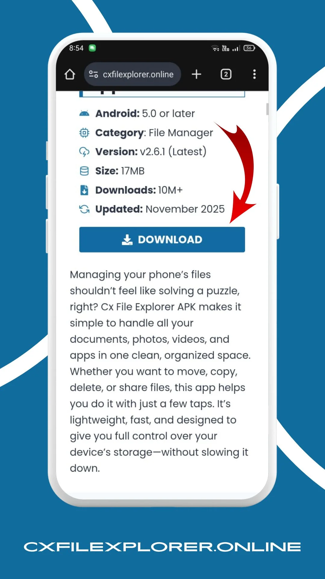tab on download button
