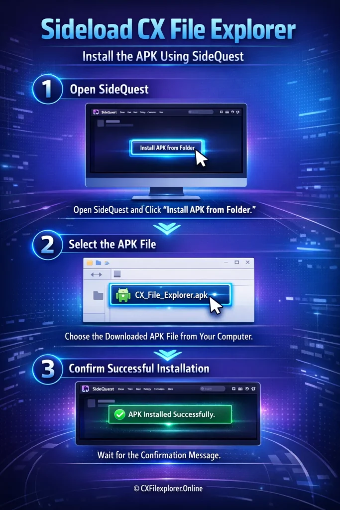 Step 5: Sideload CX File Explorer to Meta Quest 3